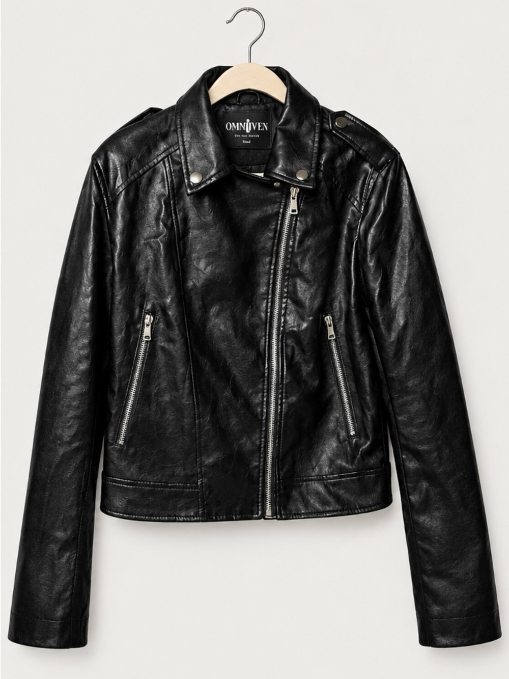 OMMIVEX - Women's Black Faux Leather Moto Jacket